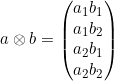 \[a\otimes b = \begin{pmatrix} a_1 b_1 \\ a_1 b_2 \\ a_2 b_1 \\ a_2 b_2 \end{pmatrix} \]