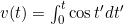 v(t) = \int_{0}^{t} \cos t' dt'