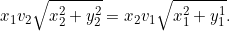 \begin{equation*}x_1 v_2 \sqrt{x_2^2 + y_2^2} = x_2 v_1 \sqrt{x_1^2 + y_1^1}.\end{equation*}