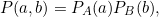 \[ P(a,b) = P_A(a) P_B(b), \]