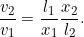\[\frac{v_2}{v_1}= \frac{l_1}{x_1} \frac{x_2}{l_2}.\]